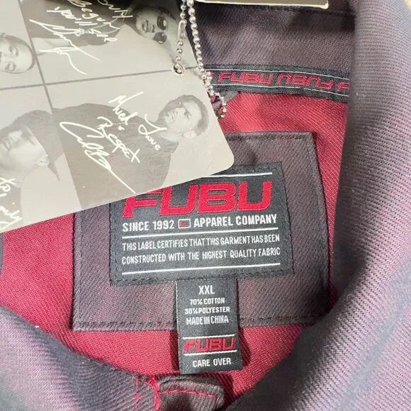 VINTAGE Fubu Jacket Mens 2XL Red Denim Jean Hip Hop Y2K Rap Baggy Trucker